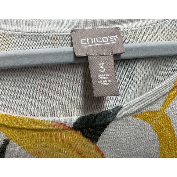 Chicos 3 (L) Multi Color Floral Knit Top Pull Over Style Rayon Blend - Picture 3 of 8